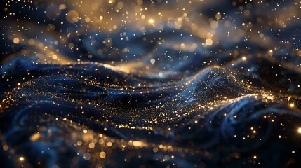 Poster - Rich dark blue backdrop featuring swirling gold particles in a cosmic, starry night effect