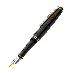 Elegant black fountain pen with gold accents isolated on transparency PNG background, . Perfect for writing, stationary, and office-related stock images.