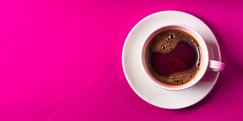 A image of a steaming cup of black coffee in a white ceramic cup and saucer. The steam gently rises from the hot beverage, set against a dark, textured background