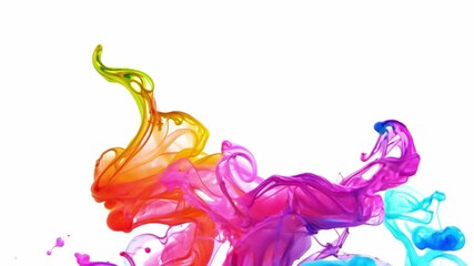 Aufkleber - Abstract art with vibrant, colorful ink swirls against a white background. The swirls are shaped like abstract flowers, and create a dynamic and energetic image.