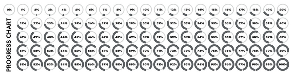 Aufkleber - pie charts, load indicators from 0 to 100%. they show processes such as progress, completion, loadin