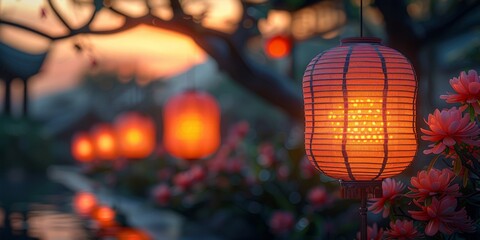 Sticker - Traditional lanterns for National Lantern Lighting Day, November 7th, glowing lights, serene night, cultural celebration