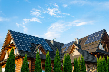 photovoltaic panels on a highland log house