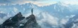 © arttools - A lone figure stands atop a snow-capped mountain peak, gazing out at a breathtaking panorama of cloud-wreathed peaks