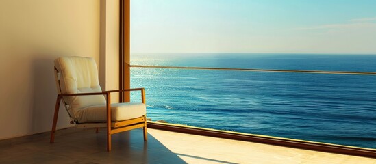 Sticker - Sunny window chair with a view of the ocean providing a serene copy space image