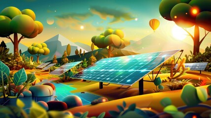 Wall Mural - Solar panels, clean energy source, flat design illustration  