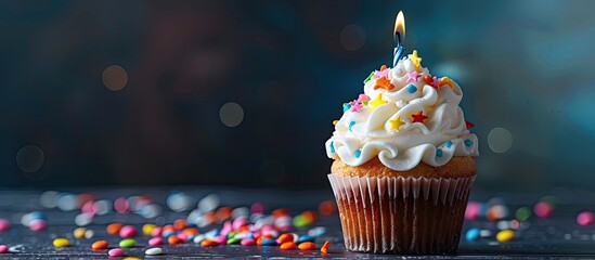 Wall Mural - Birthday cupcake topped with homemade fondant with a decorative design perfect for celebrations ideal for display and can be ideal for copy space image opportunities