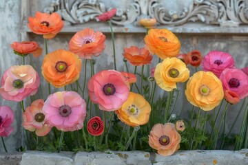 Wall Mural - Vibrant Blooms of Poppies and Marigolds