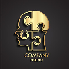 Wall Mural - 3d golden linear puzzle human head logo