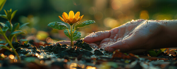 Plant in Hands: Ecology Concept