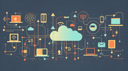 Wall Mural - 
Cloud Computing Network Diagram Representing Data Flow and Connectivity in Modern Digital Infrastructure