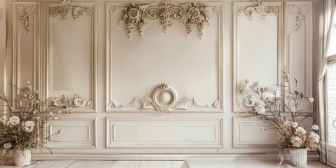 Wall Mural - Elegant White Wall with Ornamental Details