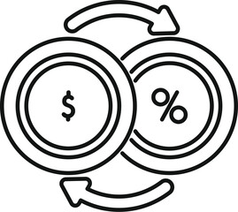 Poster - Line art style icon of currency exchange showing converting dollar to percentage and back with arrows