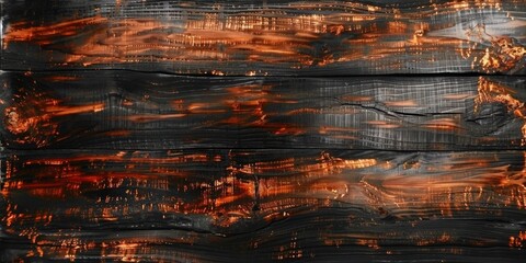 Poster - Dark Wooden Plank Texture with Orange Highlights