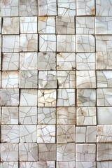 Poster - White mosaic tiles cracked grid pattern texture background. Close-up view of wall with subtle gray color contrast. Perfect for design, architecture, and interior photography.