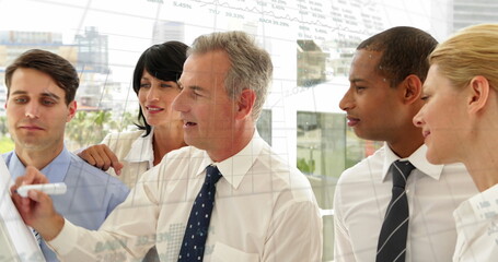 Poster - Image of financial data processing over diverse business people