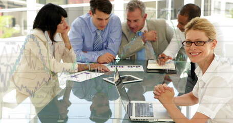 Poster - Image of financial data processing over diverse business people