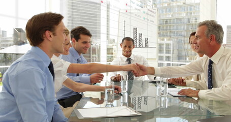 Poster - Image of financial data processing over diverse business people