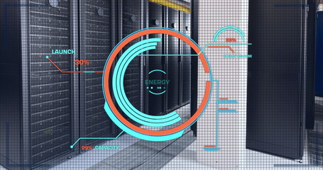 Poster - Image of round scanner and data processing against computer server room