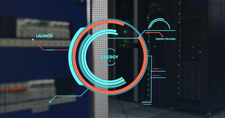 Wall Mural - Image of scope scanning and data processing over server room