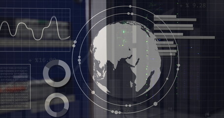 Poster - Image of globe and data processing over computer servers