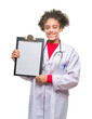 © Krakenimages.com - Young afro american doctor woman holding clipboard over isolated background with a happy face standing and smiling with a confident smile showing teeth