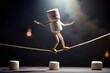 © sompong - Marshmallow acrobat performing daring stunt on tightrope, circus, daring, performance, stunt, acrobat