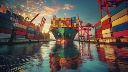 Poster - A cargo ship loaded with containers of various img