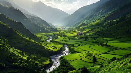 Canvas Print - The valley is wide filled with green fields img