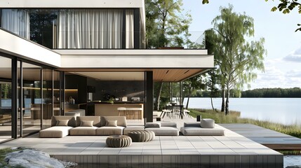 Wall Mural - House modern on the water with a minimalist design img