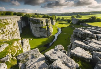 Poster - A view of Malham Cove in Yorkshire in the sunshine