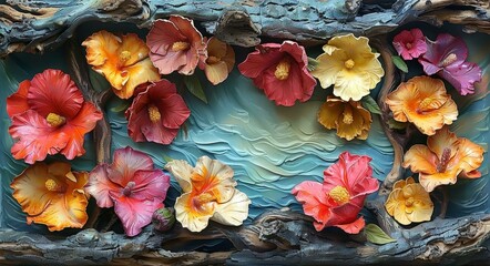 Canvas Print - Vibrant Flower Art Display, Colorful Flowers in Mixed Media