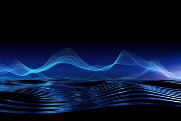 Wall Mural - Illusionistic Digital Wave: Serene Horizon An mesmerizing digital wave pattern set against a black background, creating the illusion of a serene horizon with a stunning blue sky.