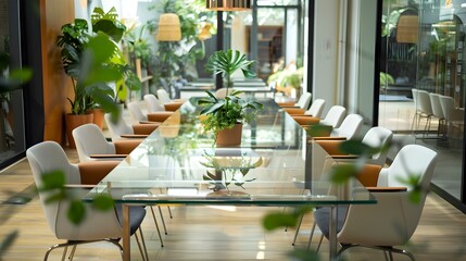 Wall Mural - Open plan meeting room with long glass table