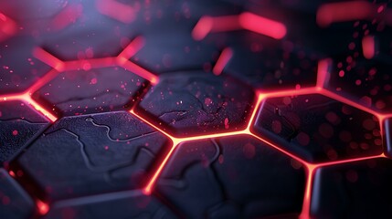 Poster - A stylish abstract background showcasing a hexagon pattern with glowing edges, emitting a soft and radiant light against a dark backdrop