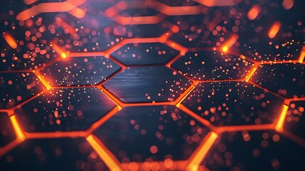 Poster - A stylish abstract background showcasing a hexagon pattern with glowing edges, emitting a soft and radiant light against a dark backdrop