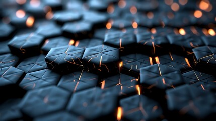 Poster - An abstract geometric background with interconnected hexagons and glowing lights, creating a sleek and contemporary visual effect
