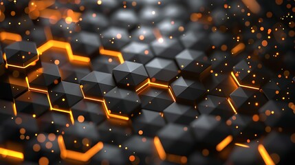 Poster - An elegant hexagonal design with luminous lights creating a dynamic and modern abstract background in a dark gradient