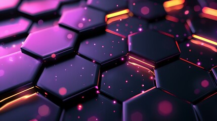 Poster - An elegant hexagonal design with luminous lights creating a dynamic and modern abstract background in a dark gradient