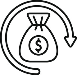 Poster - minimalist line icon of a money bag with a circular arrow pointing down, symbolizing a decrease in f