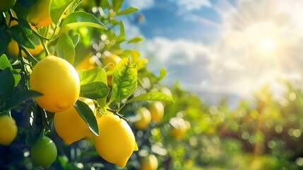 Wall Mural - Lemon trees with bright yellow fruits against