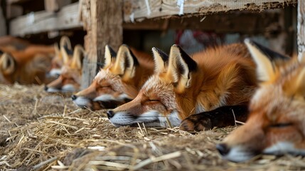 Wall Mural - Foxes on the farm playing in the spacious