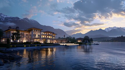 Canvas Print - An elite hotel on the lake with luxurious