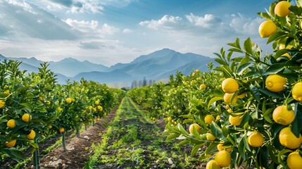 Wall Mural - A lemon plantation on a sunny day