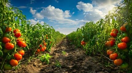 Wall Mural - A tomato plantation on a sunny day picture