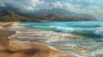 Poster - A beach with turquoise water where the waves picture