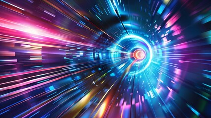 Poster - Vibrant Technology Abstract Light Tunnel Background with Colorful Digital Patterns, Futuristic Design Concepts, and Dynamic Illumination Effects for Modern Tech Themes