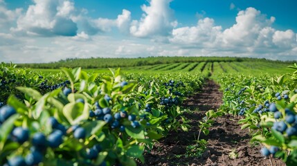 Wall Mural - Blueberry fields on a warm day with bushes img