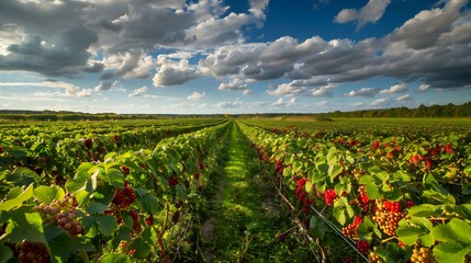 Wall Mural - Gooseberry fields on a warm day with bushes