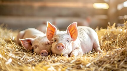 Wall Mural - Piglets on a farm playing in spacious pens img